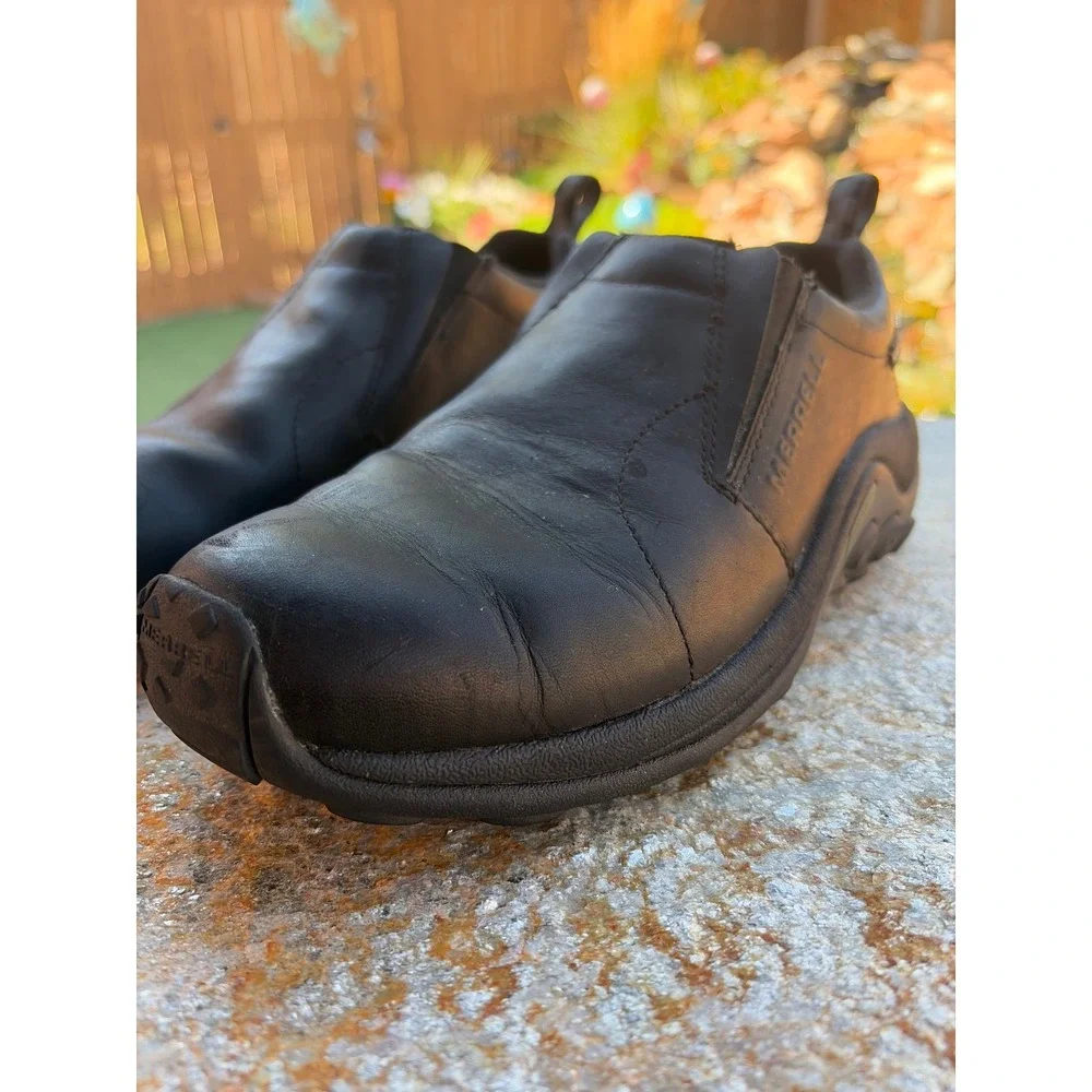 Merrell Mens Jungle Moc Waterproof Black Leather Slip On Shoes J597913Z Size 8.5